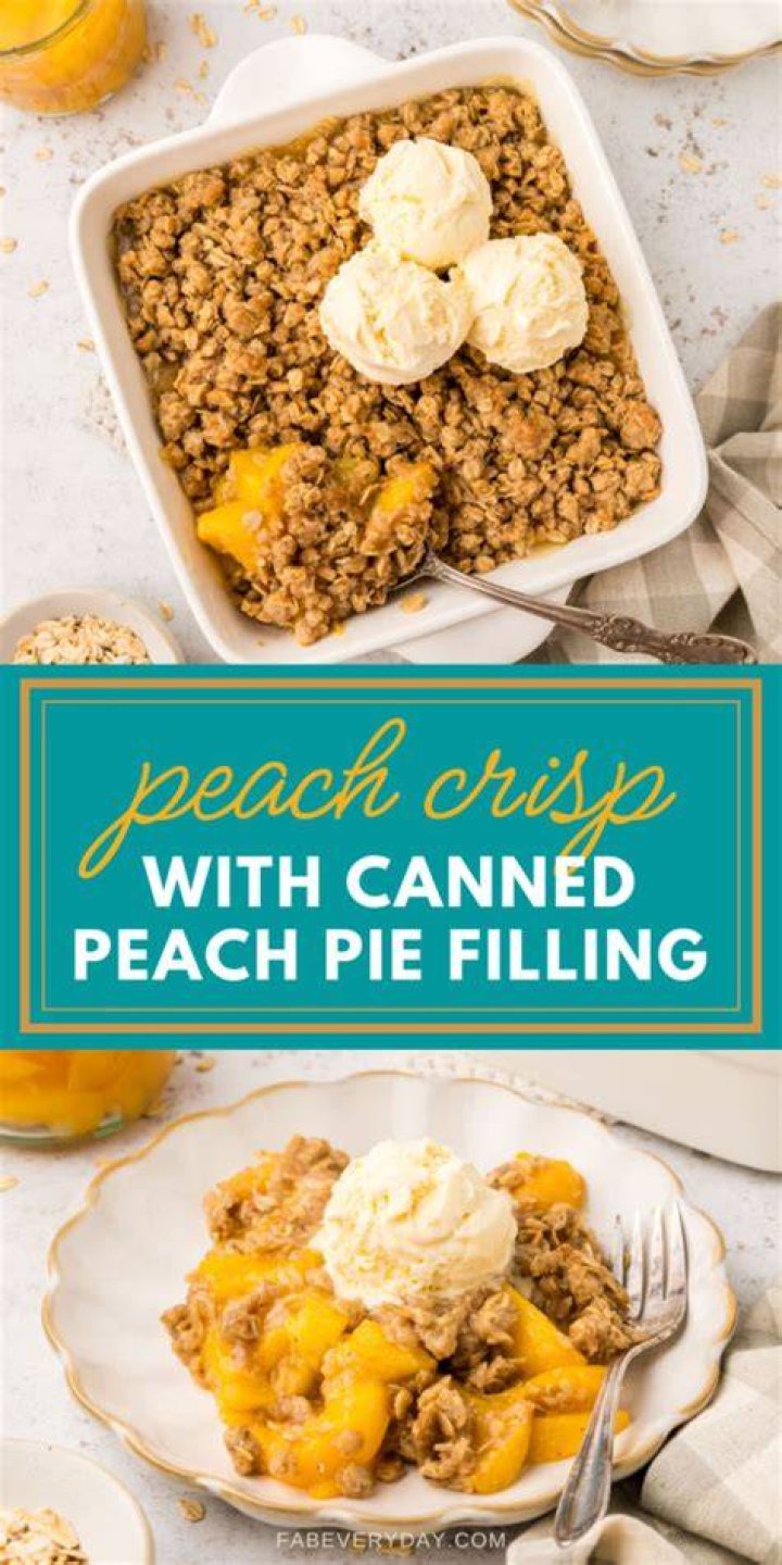 Filling for a peach crisp in a glass bowl (peaches, sugar, flour, cinnamon).